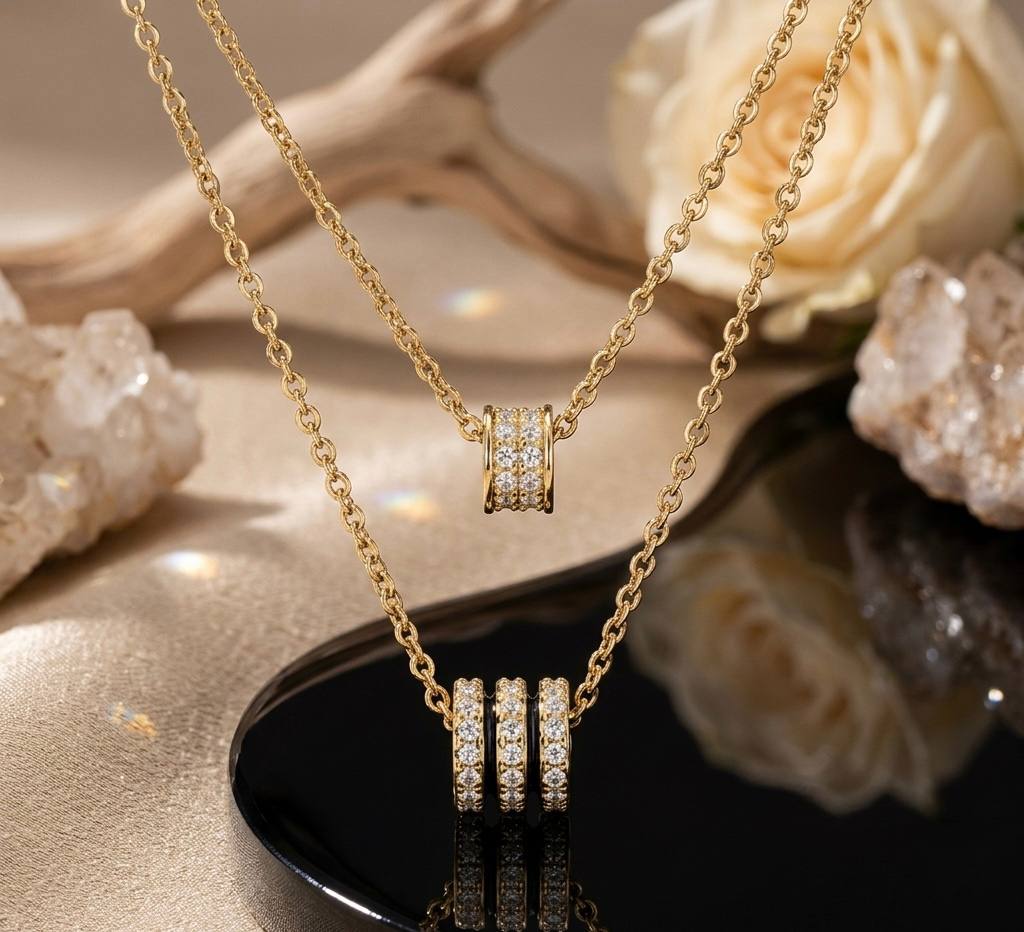 Collier in Layer-Optik mit 72 Zirkonia Silber 925/000 vergoldet